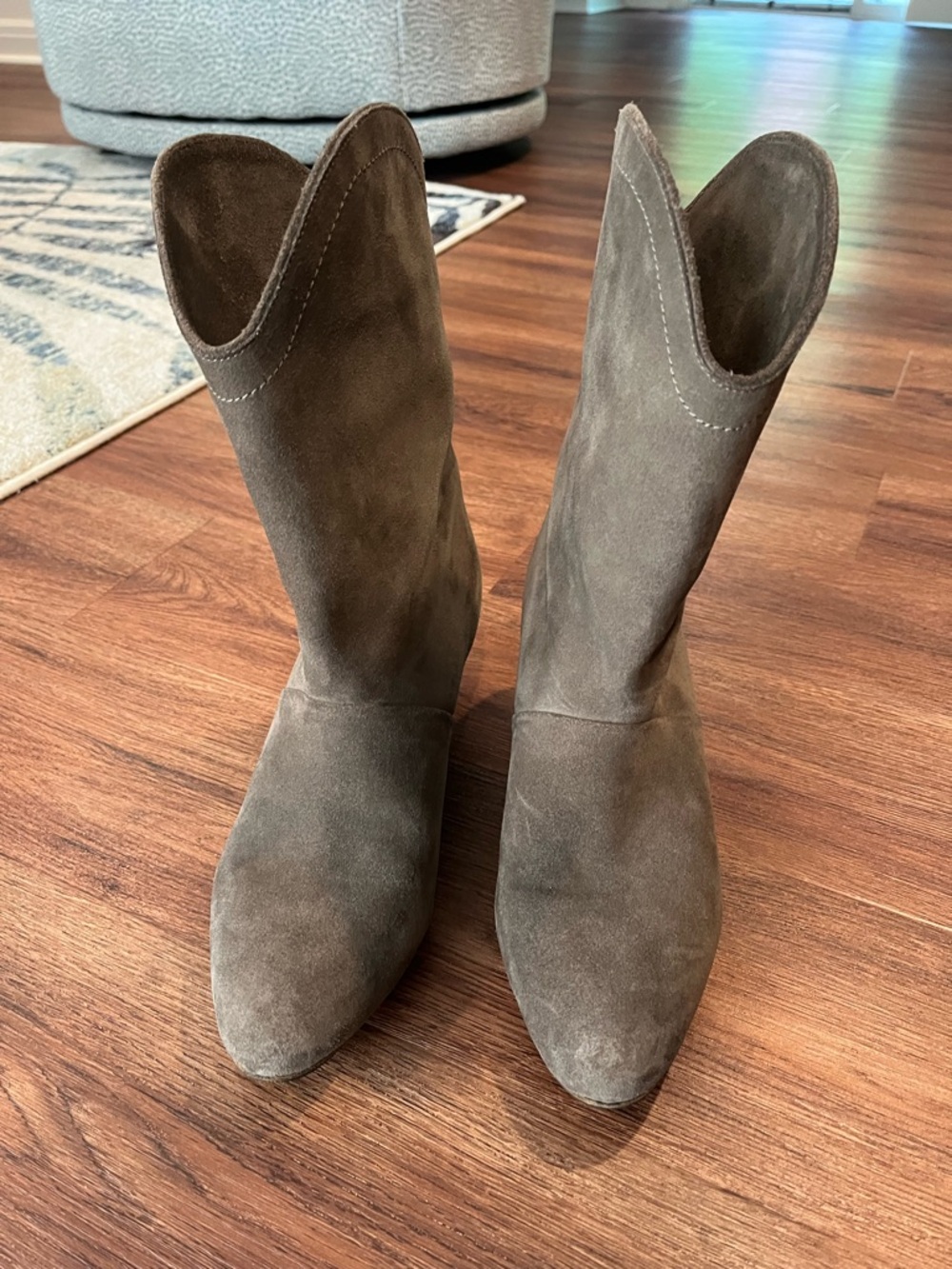 SEE BY CHLOE Gray Suede Leather Western Cowgirl Heeled Boots Women's US 9.5 - Picture 8 of 13